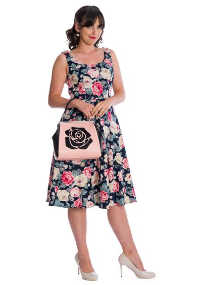Navy ROSE BLOOM FIT & FLARE DRESS – New In | Kitty Darling