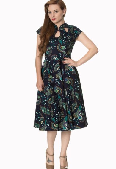Night Blue PROUD PEACOCK CUT OUT DRESS – Dress | Kitty Darling