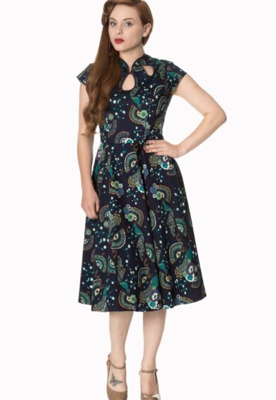 Night Blue PROUD PEACOCK CUT OUT DRESS – Dress | Kitty Darling