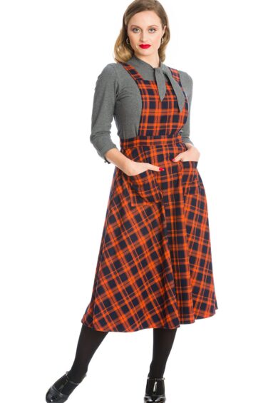 Orange MISS SPOOK CHECK PINAFORE DRESS – Dress | Kitty Darling