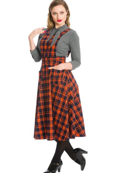 Orange MISS SPOOK CHECK PINAFORE DRESS – Dress | Kitty Darling