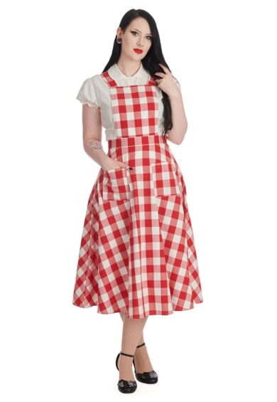 Red ROW BOAT DATE CHECK SWING PINAFORE – New In | Kitty Darling
