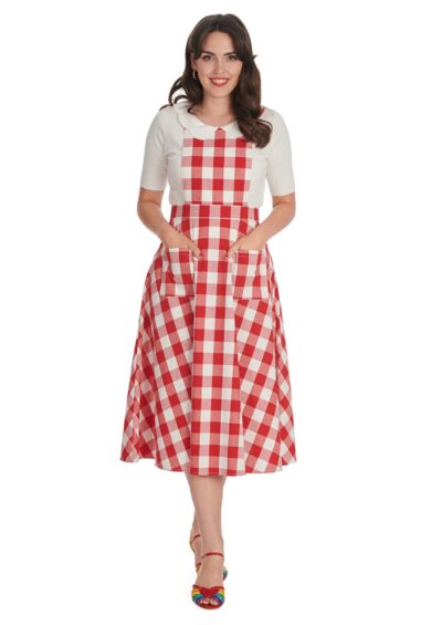 Red ROW BOAT DATE CHECK SWING PINAFORE – New In | Kitty Darling
