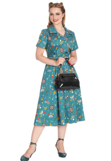 Teal KEEP EM FLYING BUTTON SWING DRESS – New In | Kitty Darling