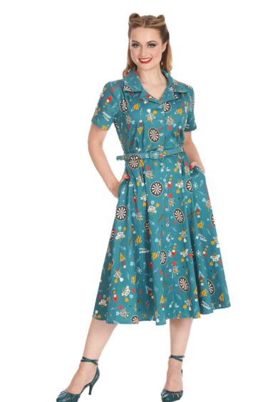 Teal KEEP EM FLYING BUTTON SWING DRESS – New In | Kitty Darling