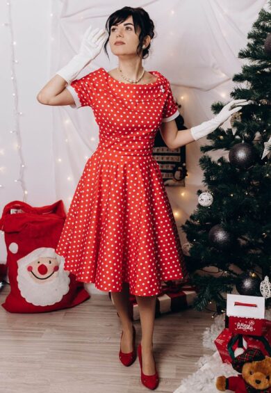 Darlene 50's Style Swing Dress in Red White Polka – Dresses | Kitty Darling