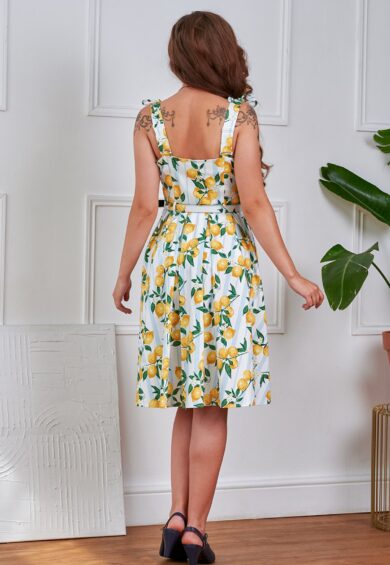 Cream June Lemon and stripes swing dress – Dress | Kitty Darling