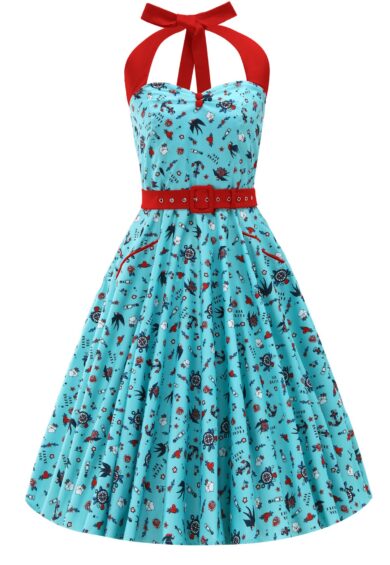 Daisy Light Blue Rockabilly Halter Dress – Dresses | Kitty Darling
