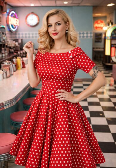 Darlene 50's Style Swing Dress in Red White Polka – Dresses | Kitty Darling
