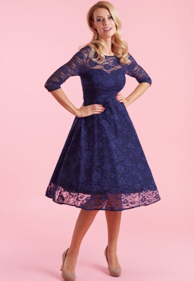 Madeline Long Sleeved Navy Lace Dress – Uncategorised | Kitty Darling
