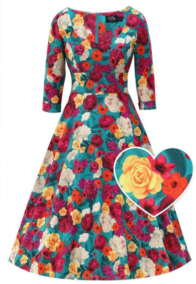 Scarlette Green Garden Blossom Swing Dress – Dresses | Kitty Darling