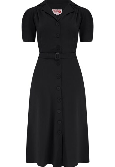 Charlene Shirtwaister Dress in Solid Black Classic – New In | Kitty Darling