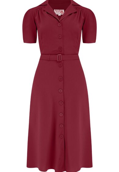 Charlene Shirtwaister Dress in Solid Wine Classic – New In | Kitty Darling