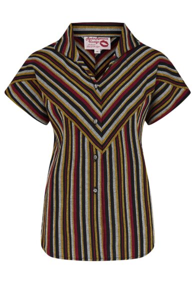 Home 19 **Limited Edition** The Maisy Tuck in or Tie Up Blouse in 100% Cotton Black Multi Stripe – New In | Kitty Darling
