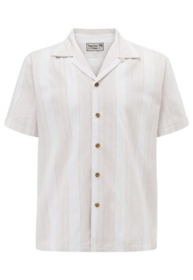 Mens Cooper Short Sleeved Casual Shirt In 100% Cotton Beige Stripe . 1950s Sport Shirt – Just Landed | Kitty Darling