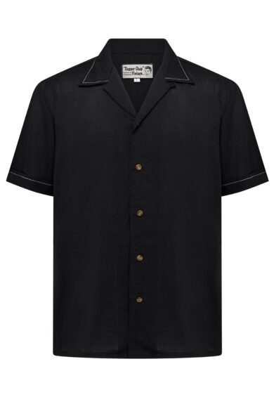 Home 17 Mens Cooper Short Sleeved Shirt In Black With Contrast Saddle Stitch. 1950s Sport Shirt – New In | Kitty Darling