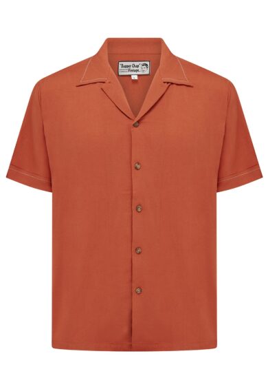 Mens Cooper Short Sleeved Shirt In Cinnamon With Contrast Saddle Stitch. 1950s Sport Shirt – New In | Kitty Darling