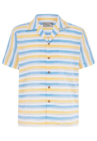 Mens Cooper Short Sleeved Shirt In Yellow & Blue Stripe 100% Cotton Seersucker. 1950s Sport Shirt – New In | Kitty Darling