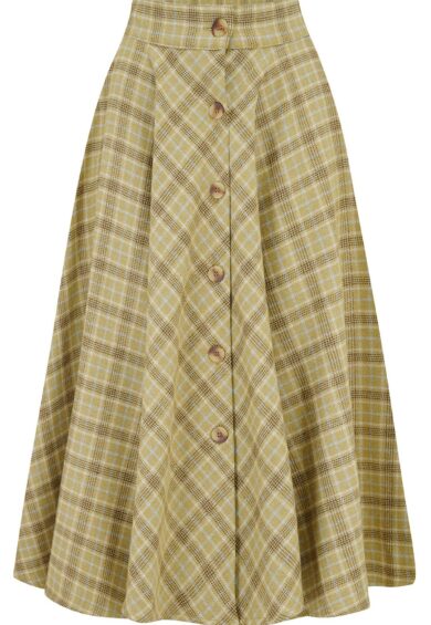 RnR Luxe Range Beverly Button Front Full Circle Skirt with Pockets Light Mustard 100% Woolen Check (Wool No.3) – New In | Kitty Darling