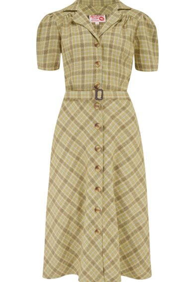 RnR Luxe Range Charlene Shirtwaister Dress in Light Mustard Check 100% Wool (Wool No.3) – New In | Kitty Darling