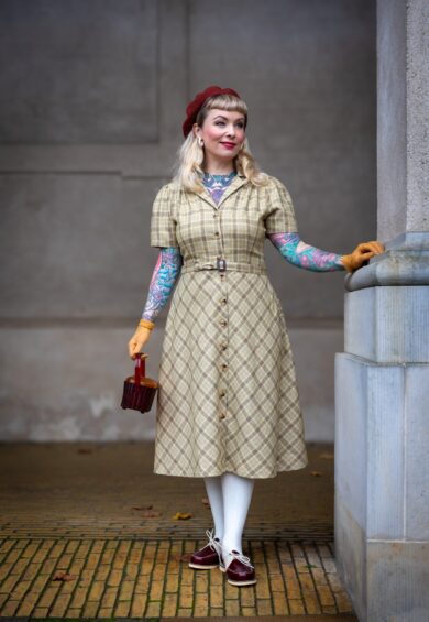 RnR Luxe Range Charlene Shirtwaister Dress in Light Mustard Check 100% Wool (Wool No.3) – New In | Kitty Darling