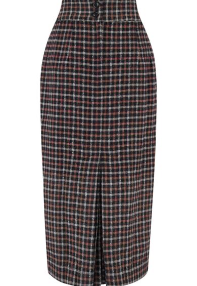 RnR Luxe Range Jitterbug Pencil Skirt with Kick-Pleat in Black & Red Small Check 100% Wool (Wool No.9) – New In | Kitty Darling
