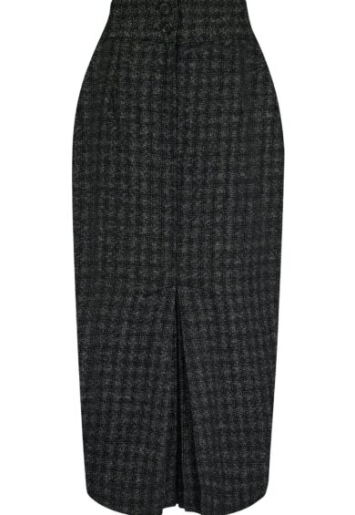 RnR Luxe Range Jitterbug Pencil Skirt with Kick-Pleat in Black Atomic Fleck Wool – New In | Kitty Darling