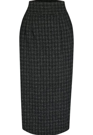 RnR Luxe Range Jitterbug Pencil Skirt with Kick-Pleat in Black Atomic Fleck Wool – New In | Kitty Darling