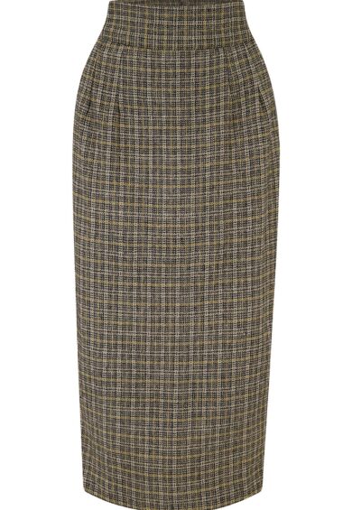 Home 20 RnR Luxe Range Jitterbug Pencil Skirt with Kick-Pleat in Small Brown Check 100% Wool (Wool No.6)) – New In | Kitty Darling