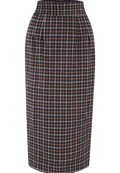 RnR Luxe Range Jitterbug Pencil Skirt with Kick-Pleat in Black & Red Small Check 100% Wool (Wool No.9) – New In | Kitty Darling