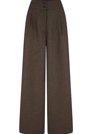 RnR Luxe Range.. The Sophia Palazzo Wide Leg Trousers in Brown Viscose Slub Weave – New In | Kitty Darling