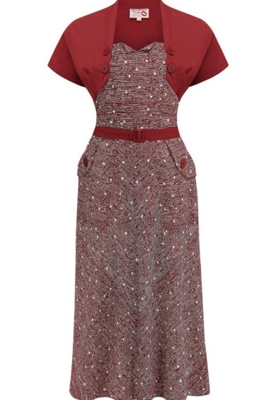 The Ayda 2pc Dress & Detachable Shrug Bolero Set In Wine Ditzy – New In | Kitty Darling