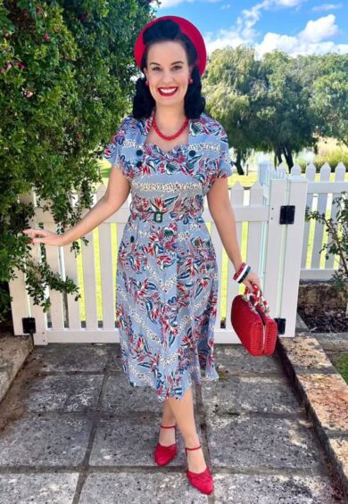 The Ayda 2pc Dress & Detachable Shrug Bolero Set In Polynesia Print – New In | Kitty Darling