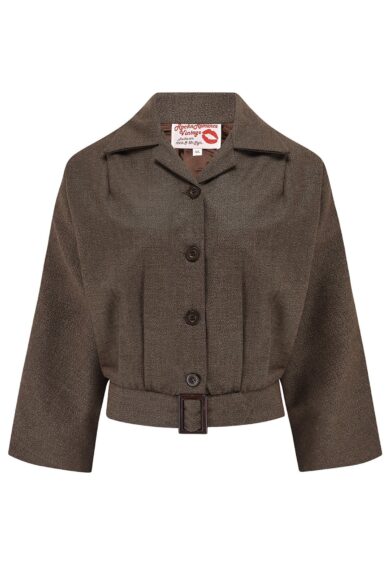 The Be-Bop Semi-Cropped 3/4 Sleeve Jacket in Brown Slub Weave Viscose – New In | Kitty Darling