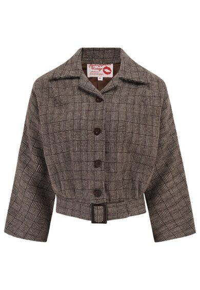 The Be-Bop Semi-Cropped 3/4 Sleeve Jacket in Weave Check 100% Wool .. Classic Early 50s Style – New In | Kitty Darling