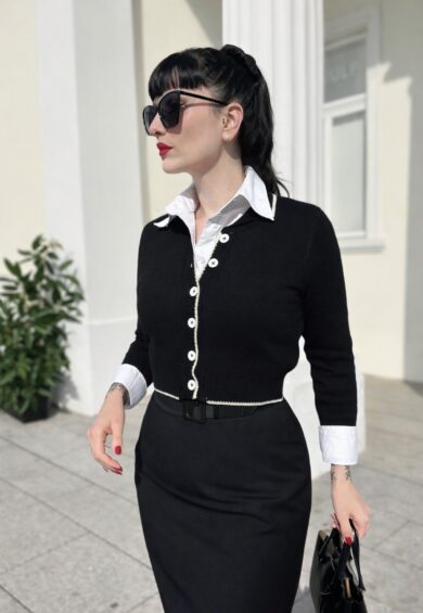The Betty Collared Cardigan in Black – Cardigans | Kitty Darling