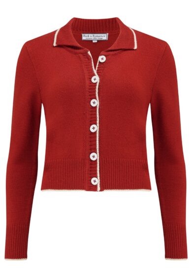 The Betty Collared Cardigan in Cherry Red – Cardigans | Kitty Darling