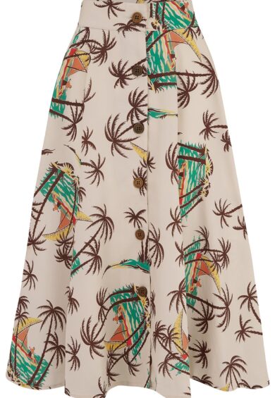 The Beverly Button Front Full Circle Skirt with Pockets in Tahiti Print – New In | Kitty Darling