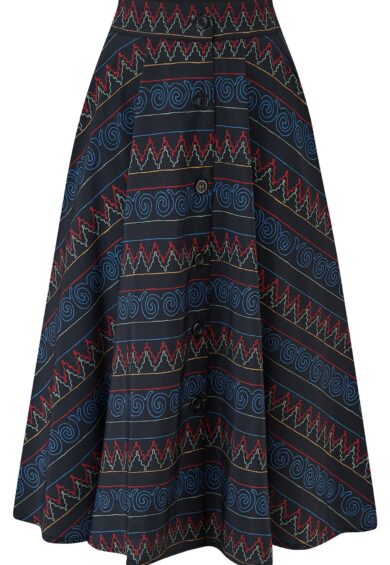 The Beverly Button Front Full Circle Skirt with Pockets in Panama Stitch Print – New In | Kitty Darling