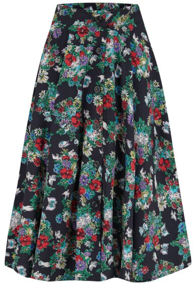 The Beverly Button Front Full Circle Skirt with Pockets in Secret Garden Print – New In | Kitty Darling