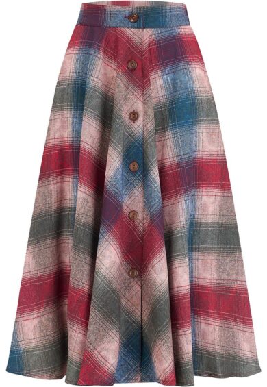 The Beverly Button Front Full Circle Skirt with Pockets in Cotswold Check Print – New In | Kitty Darling