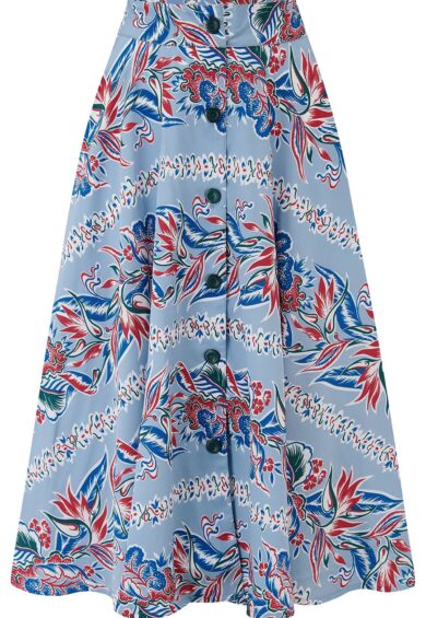The Beverly Button Front Full Circle Skirt with Pockets in Polynesia Print – New In | Kitty Darling