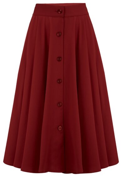 The Beverly Button Front Full Circle Skirt with Pockets in Solid Wine – Just Landed | Kitty Darling