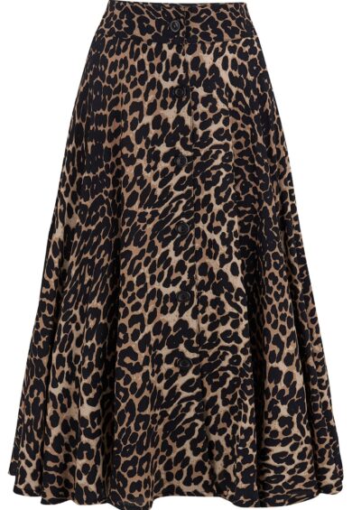 The Beverly Button Front Full Circle Skirt with Pockets in Leopard Print – New In | Kitty Darling