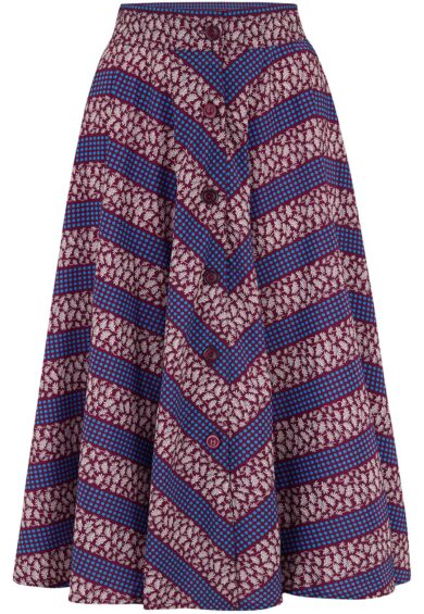 The Beverly Button Front Full Circle Skirt with Pockets in Dotty Deco Print – New In | Kitty Darling