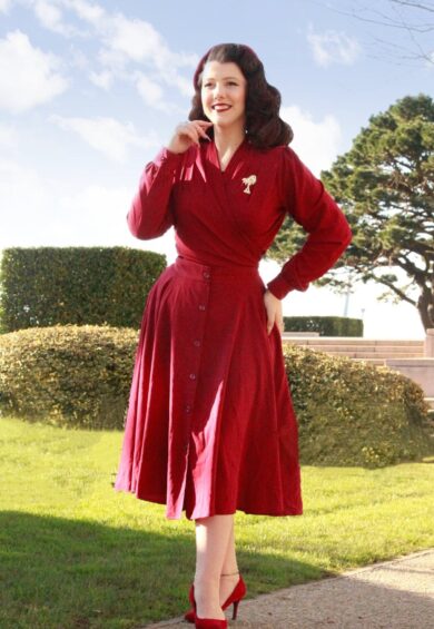 The Beverly Button Front Full Circle Skirt with Pockets in Solid Wine – Just Landed | Kitty Darling