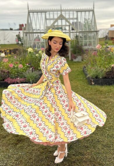 The Beverly Button Front Full Circle Skirt with Pockets in Daydream Print – New In | Kitty Darling