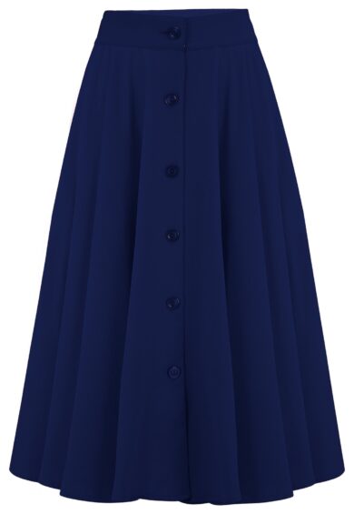The Beverly Button Front Full Circle Skirt with Pockets in Solid Navy – New In | Kitty Darling