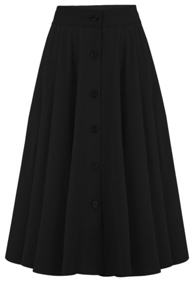 The Beverly Button Front Full Circle Skirt with Pockets in Solid Black – Just Landed | Kitty Darling