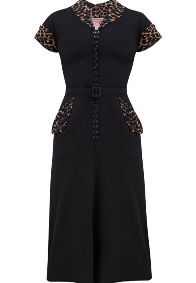 The Casey Dress in Black With Leopard Print Contrasts – New In | Kitty Darling